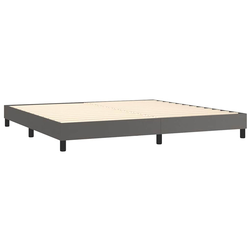 Pat cu arcuri, cu saltea, gri, 200x200 cm, piele ecologică