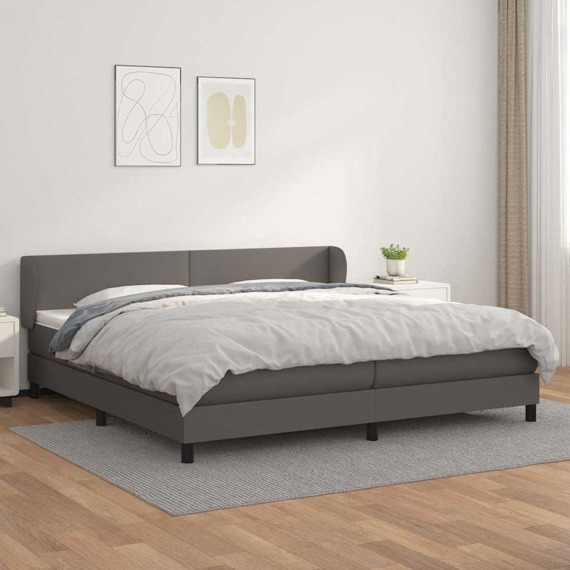 Pat cu arcuri, cu saltea, gri, 200x200 cm, piele ecologică