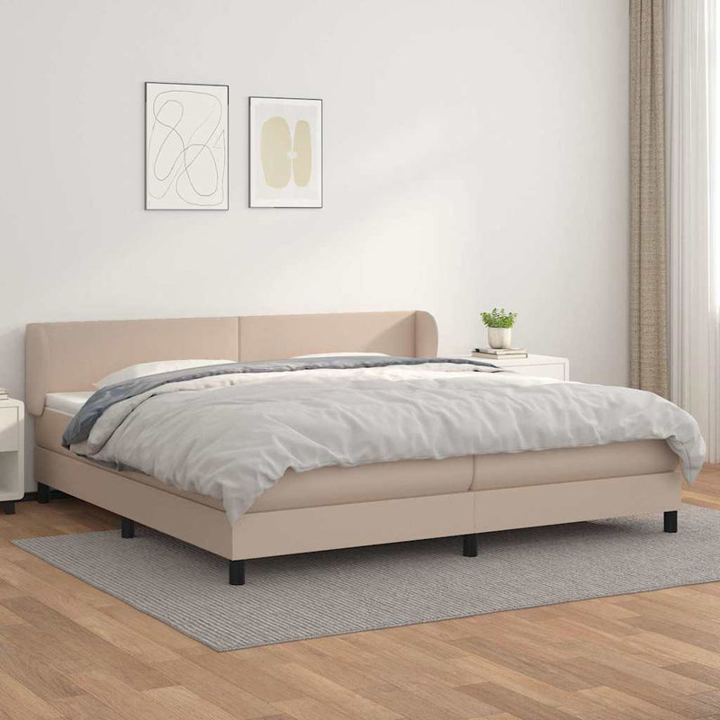 Pat continental cu saltea, cappuccino, 200x200 cm, piele eco