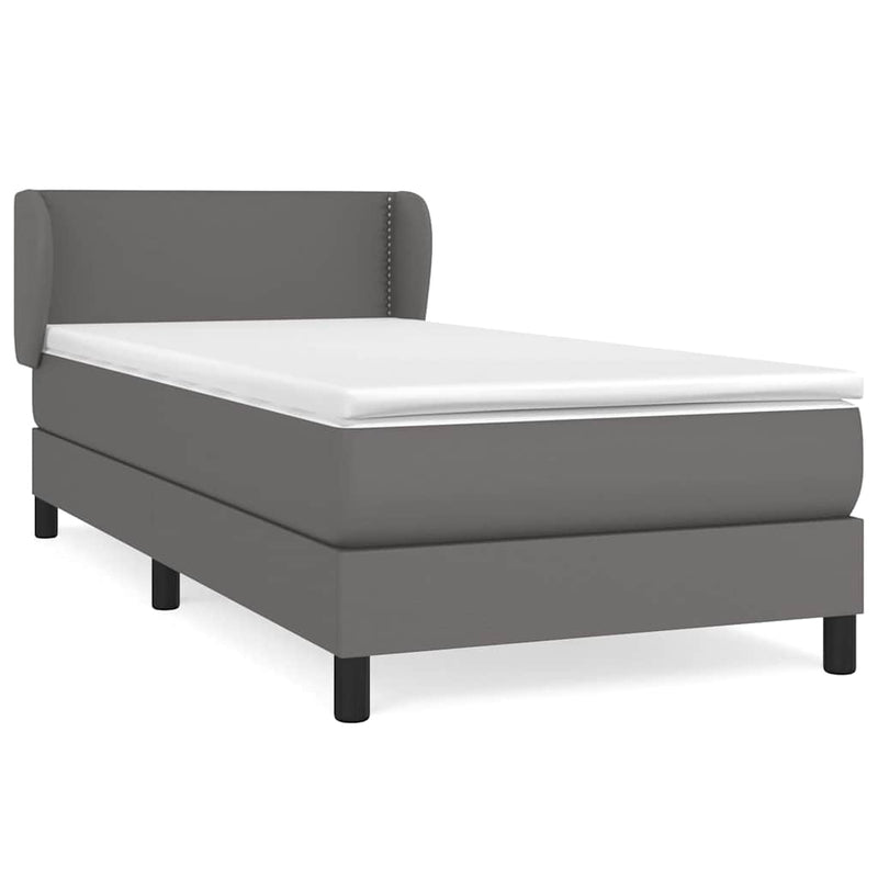Pat box spring cu saltea, gri, 80x200 cm, piele ecologică