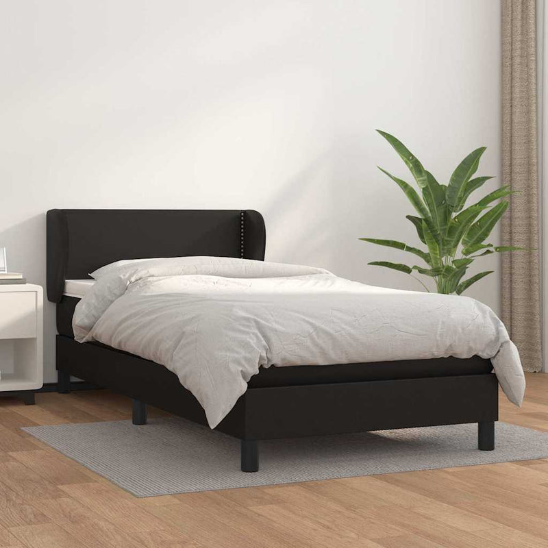 Pat box spring cu saltea, negru, 90x200 cm, piele ecologică