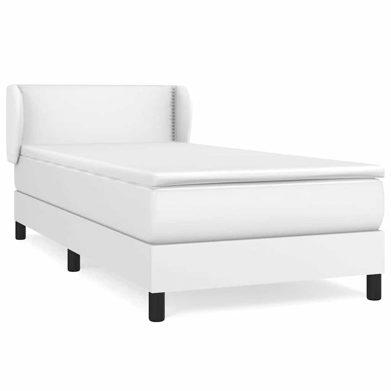 Pat box spring cu saltea, alb, 100x200 cm, piele ecologică