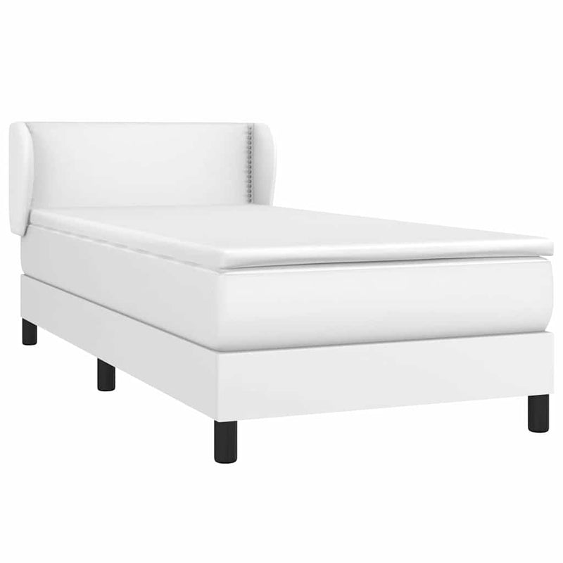 Pat box spring cu saltea, alb, 100x200 cm, piele ecologică
