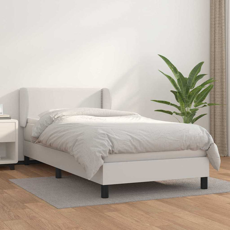 Pat box spring cu saltea, alb, 100x200 cm, piele ecologică