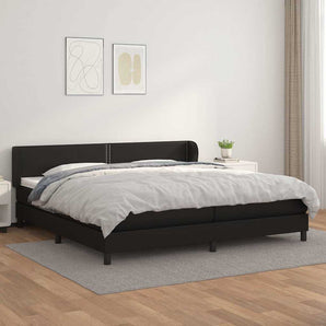 Pat cu arcuri, cu saltea, negru, 200x200 cm, piele ecologică