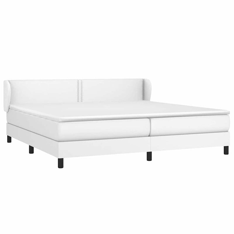Pat cu arcuri, cu saltea, alb, 200x200 cm, piele ecologică