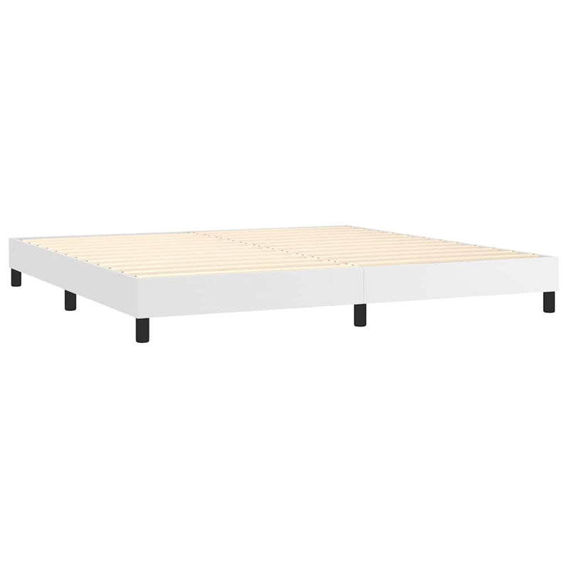 Pat cu arcuri, cu saltea, alb, 200x200 cm, piele ecologică
