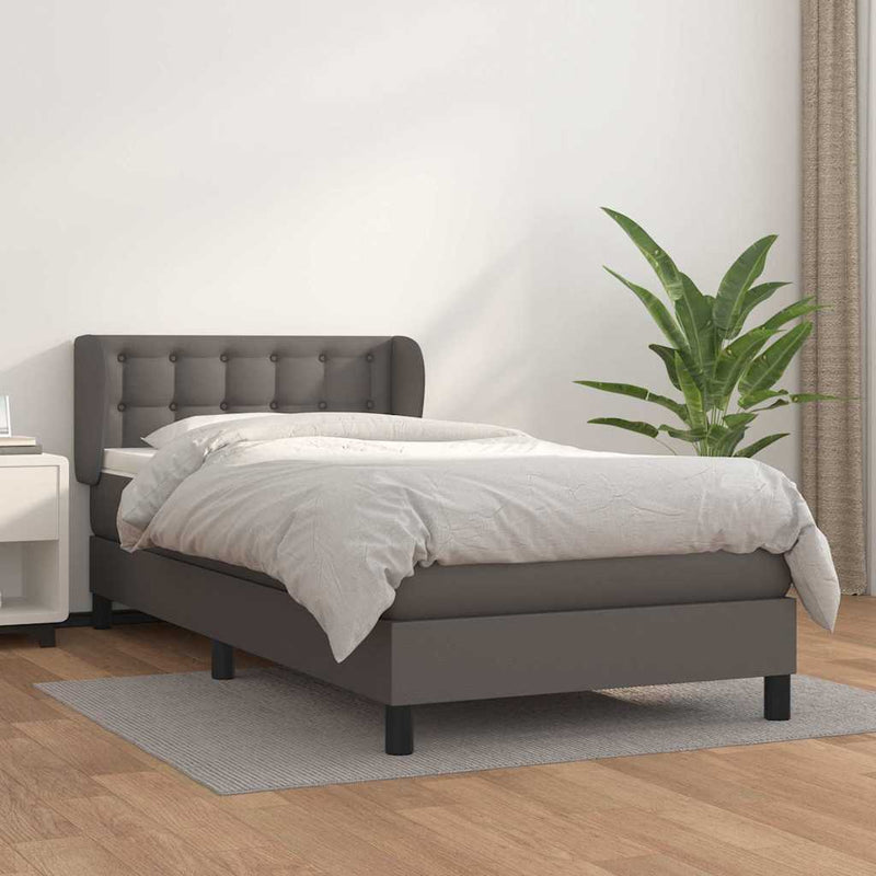 Pat box spring cu saltea, gri, 80x200 cm, piele ecologică