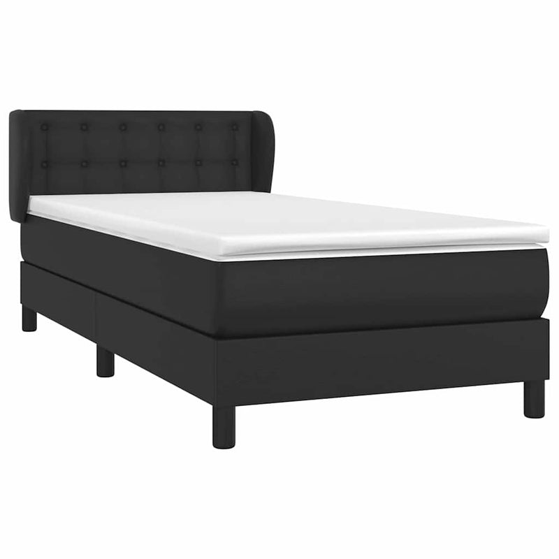 Pat box spring cu saltea, negru, 90x190 cm, piele ecologică