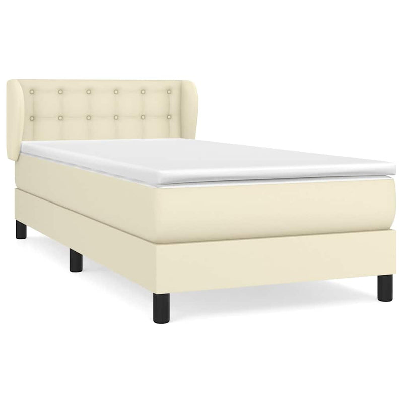 Pat box spring cu saltea, crem, 90x190 cm, piele ecologică