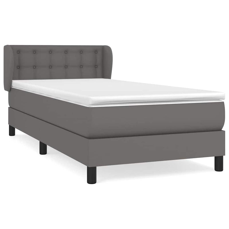 Pat box spring cu saltea, gri, 90x190 cm, piele ecologică