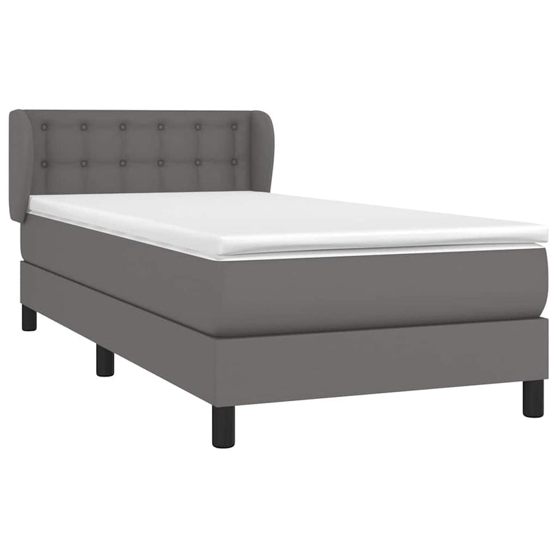 Pat box spring cu saltea, gri, 90x190 cm, piele ecologică