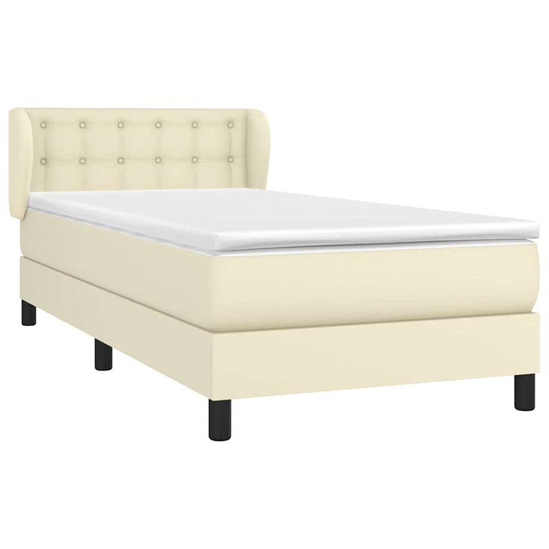 Pat box spring cu saltea, crem, 90x200 cm, piele ecologică