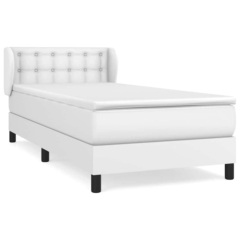 Pat box spring cu saltea, alb, 100x200 cm, piele ecologică