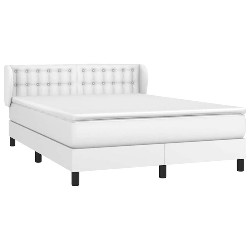 Pat box spring cu saltea, alb, 140x190 cm, piele ecologică