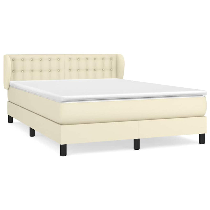 Pat box spring cu saltea, crem, 140x190 cm, piele ecologică