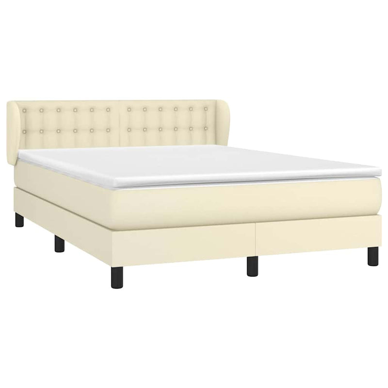 Pat box spring cu saltea, crem, 140x190 cm, piele ecologică