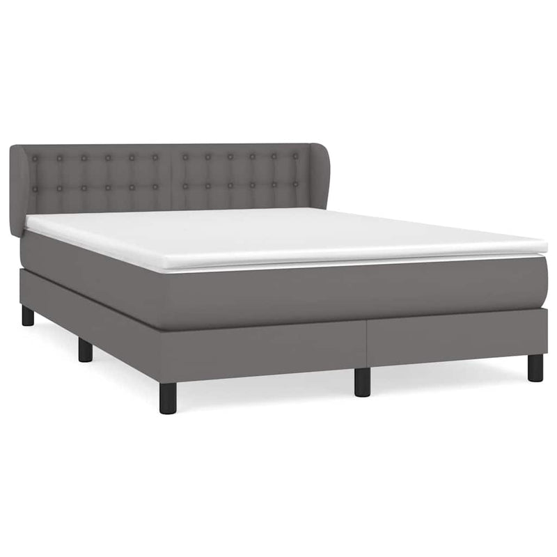 Pat box spring cu saltea, gri, 140x190 cm, piele ecologică