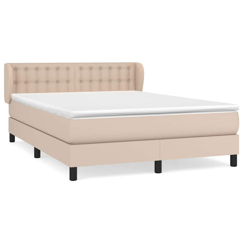 Pat box spring cu saltea, cappuccino, 140x190cm piele ecologică