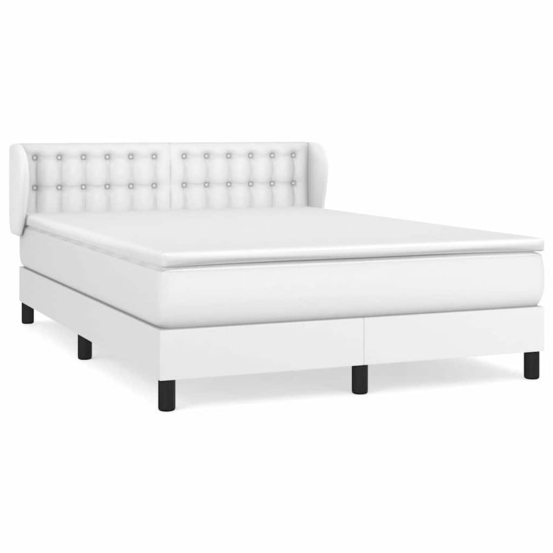 Pat box spring cu saltea, alb, 140x200 cm, piele ecologică
