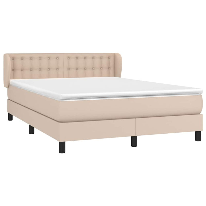 Pat box spring cu saltea, cappuccino, 140x200cm piele ecologică