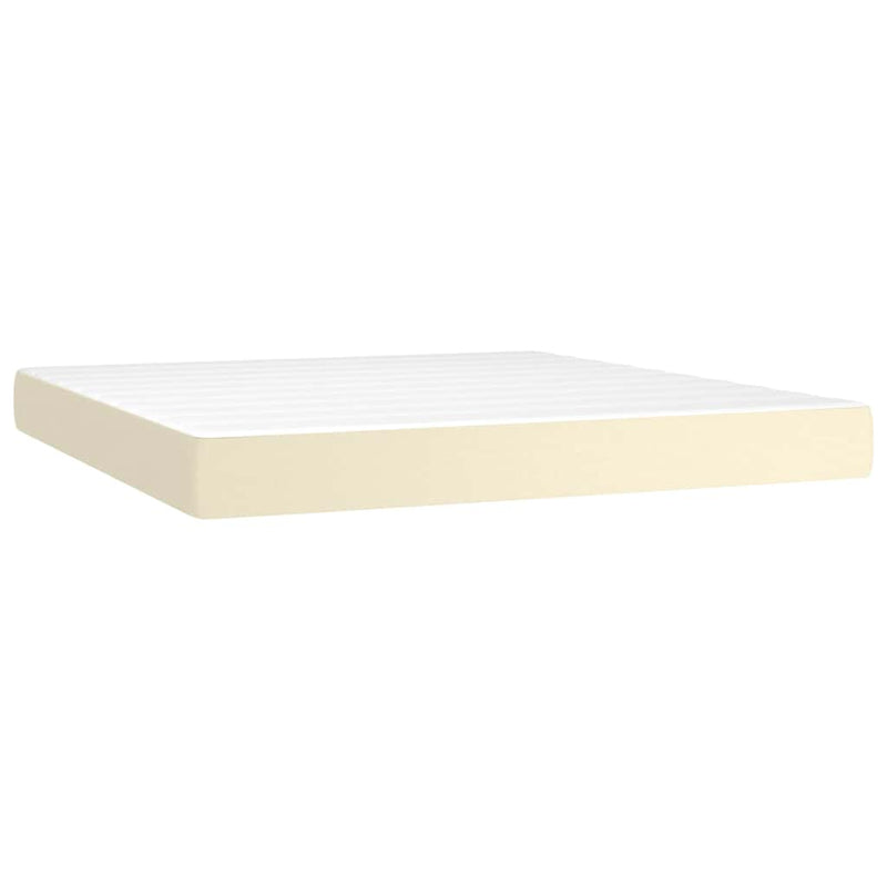 Pat box spring cu saltea, crem, 160x200 cm, piele ecologică
