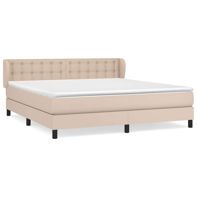 Pat box spring cu saltea, cappuccino, 160x200cm piele ecologică