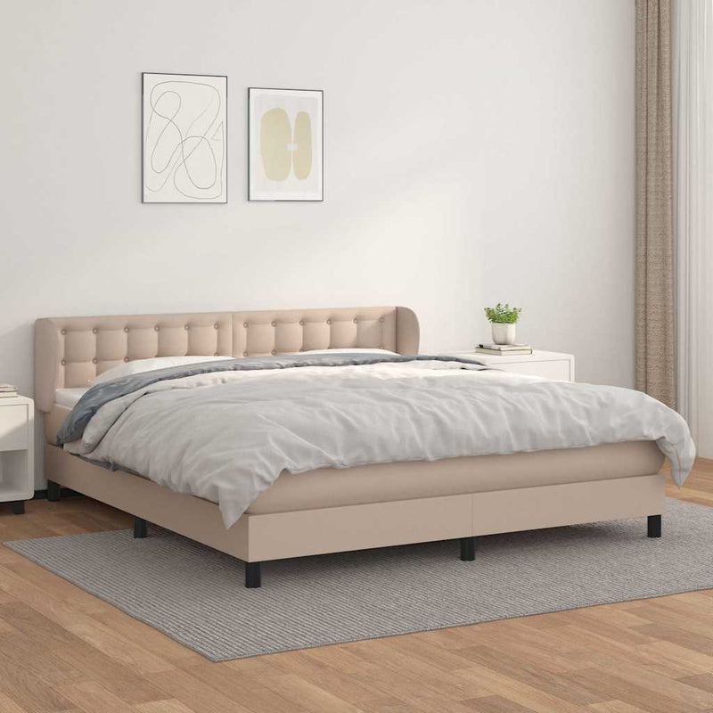 Pat box spring cu saltea, cappuccino, 160x200cm piele ecologică