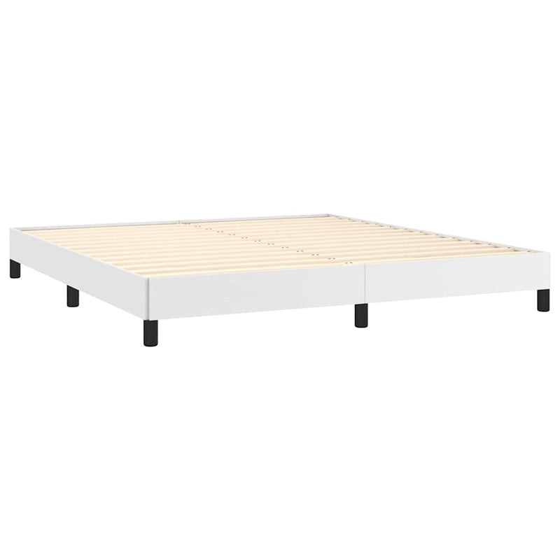 Pat cu arcuri, cu saltea, alb, 180x200 cm, piele ecologică