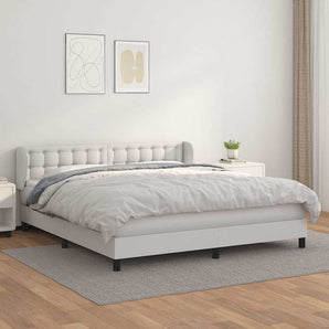 Pat cu arcuri, cu saltea, alb, 180x200 cm, piele ecologică
