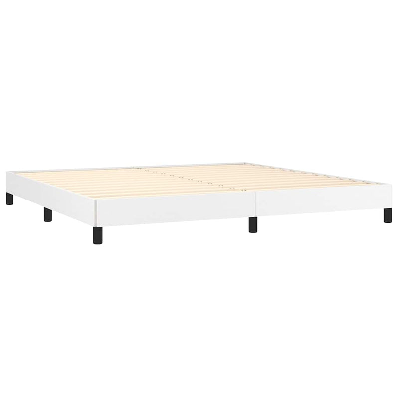 Pat cu arcuri, cu saltea, alb, 200x200 cm, piele ecologică