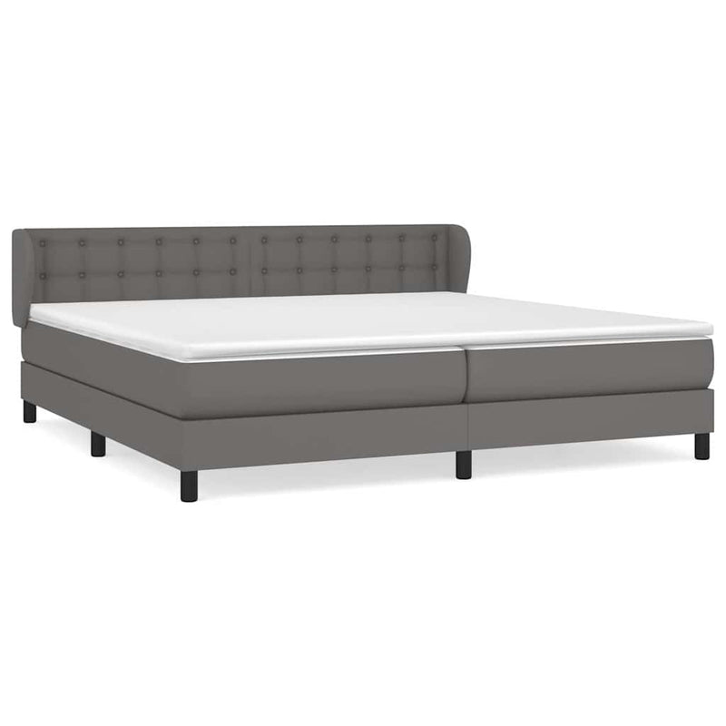 Pat cu arcuri, cu saltea, gri, 200x200 cm, piele ecologică