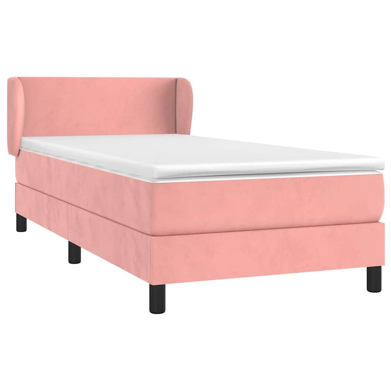 Pat box spring cu saltea, roz, 80x200 cm, catifea