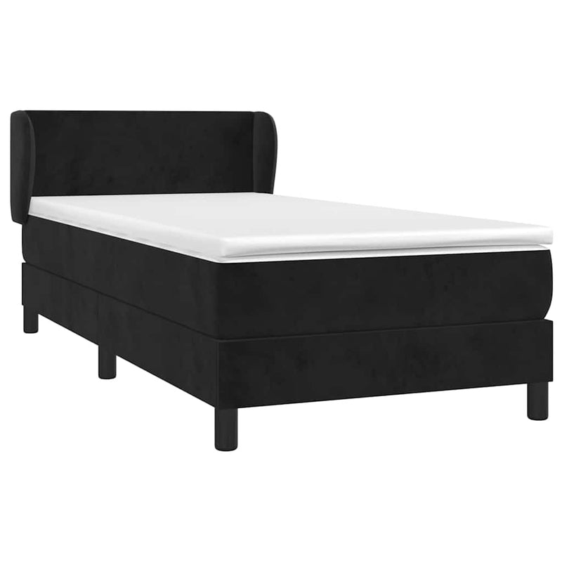 Pat box spring cu saltea, negru, 90x200 cm, catifea