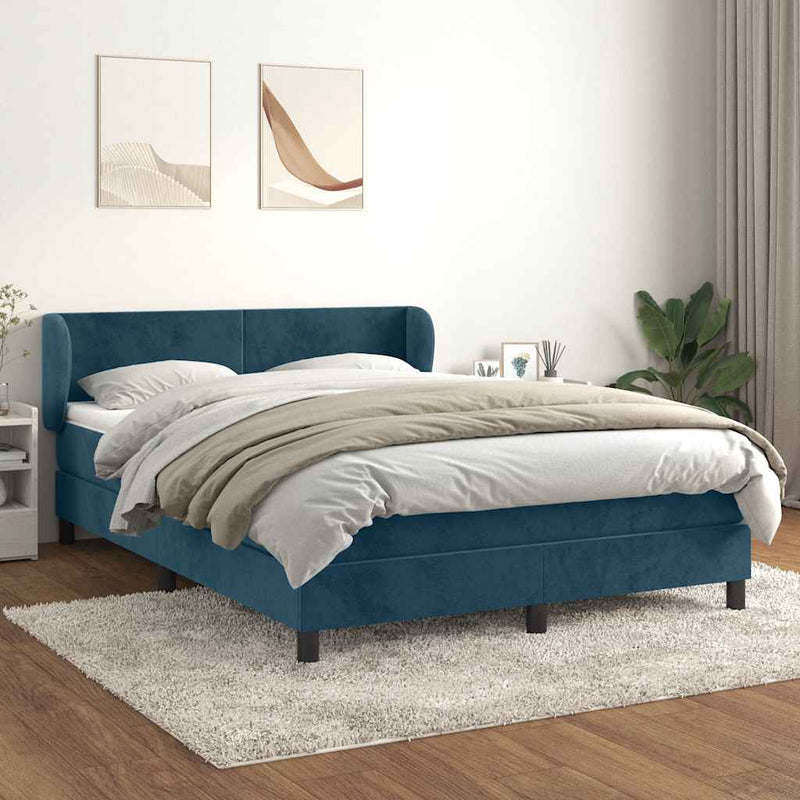 Pat box spring cu saltea, albastru închis, 140x190 cm, catifea