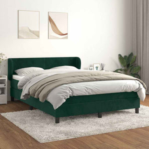 Pat box spring cu saltea, verde închis, 140x200 cm, catifea