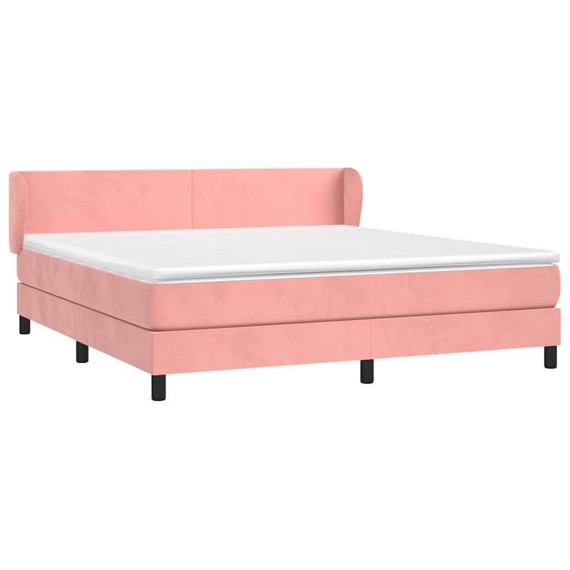 Pat box spring cu saltea, roz, 180x200 cm, catifea
