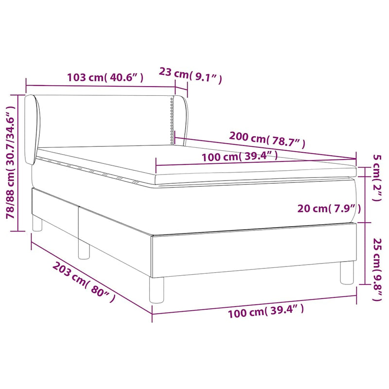 Pat box spring cu saltea, negru, 100x200 cm, catifea