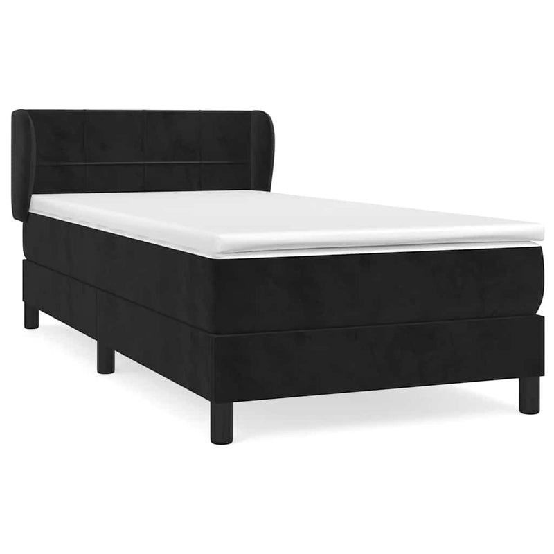 Pat box spring cu saltea, negru, 90x190 cm, catifea