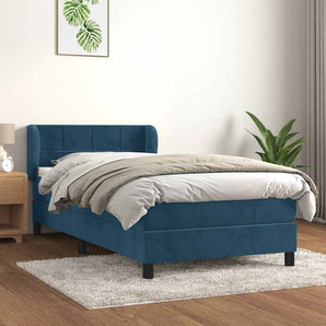 Pat box spring cu saltea, albastru închis, 90x190 cm, catifea