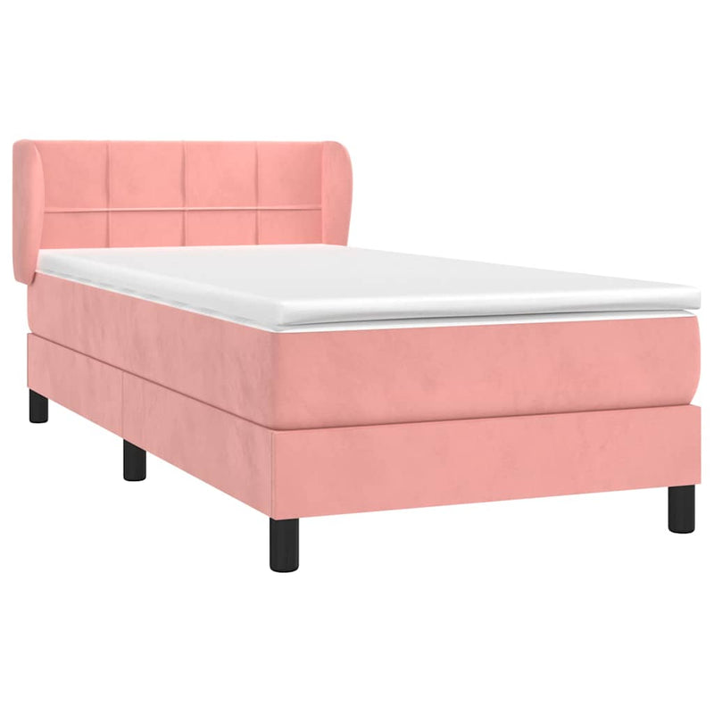 Pat box spring cu saltea, roz, 90x200 cm, catifea