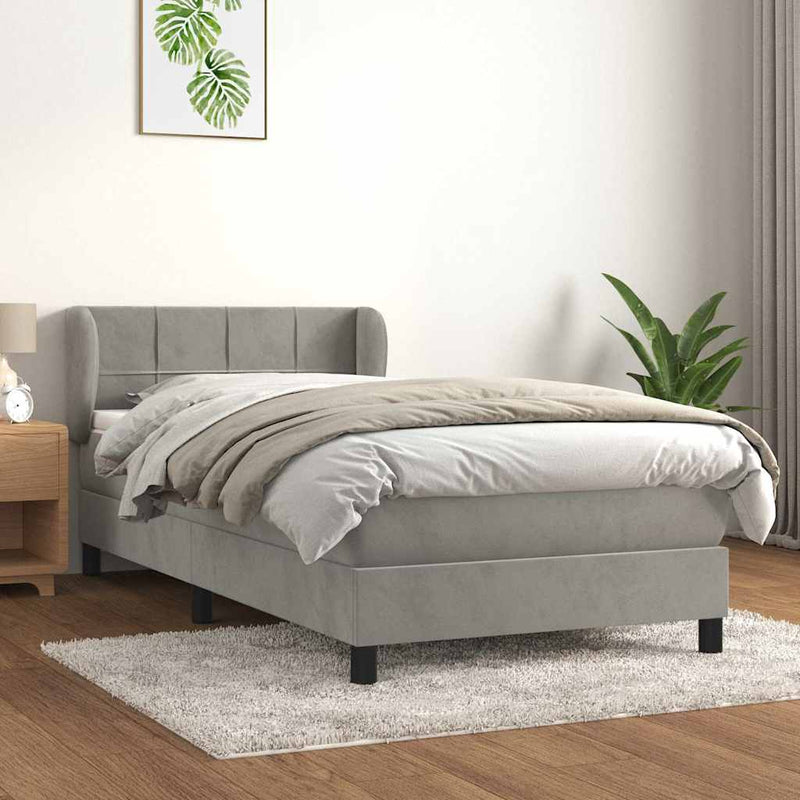 Pat box spring cu saltea, gri deschis, 100x200 cm, catifea