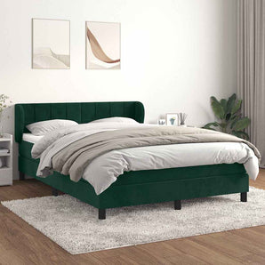 Pat box spring cu saltea, verde închis, 140x200 cm, catifea