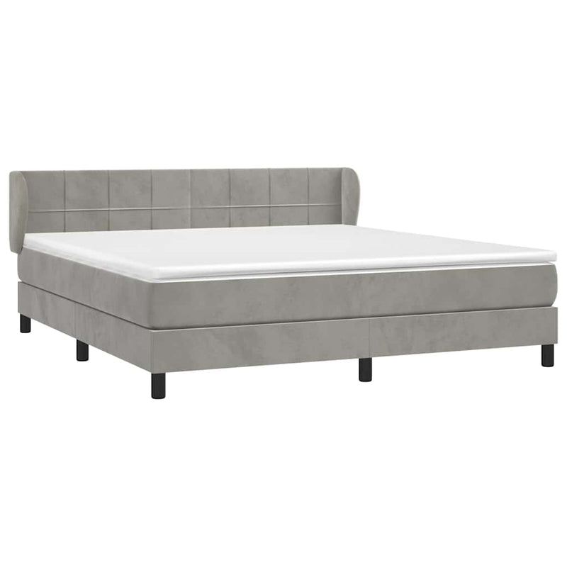 Pat box spring cu saltea, gri deschis, 180x200 cm, catifea