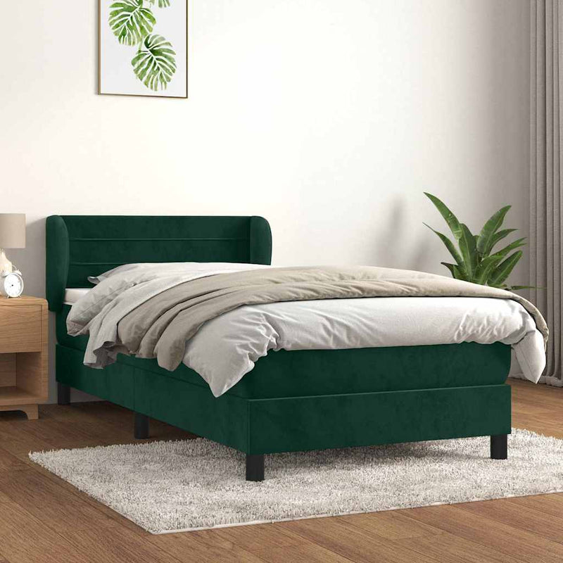 Pat box spring cu saltea, verde închis, 90x190 cm, catifea