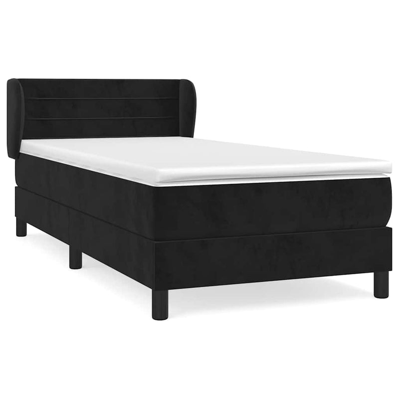 Pat box spring cu saltea, negru, 90x200 cm, catifea