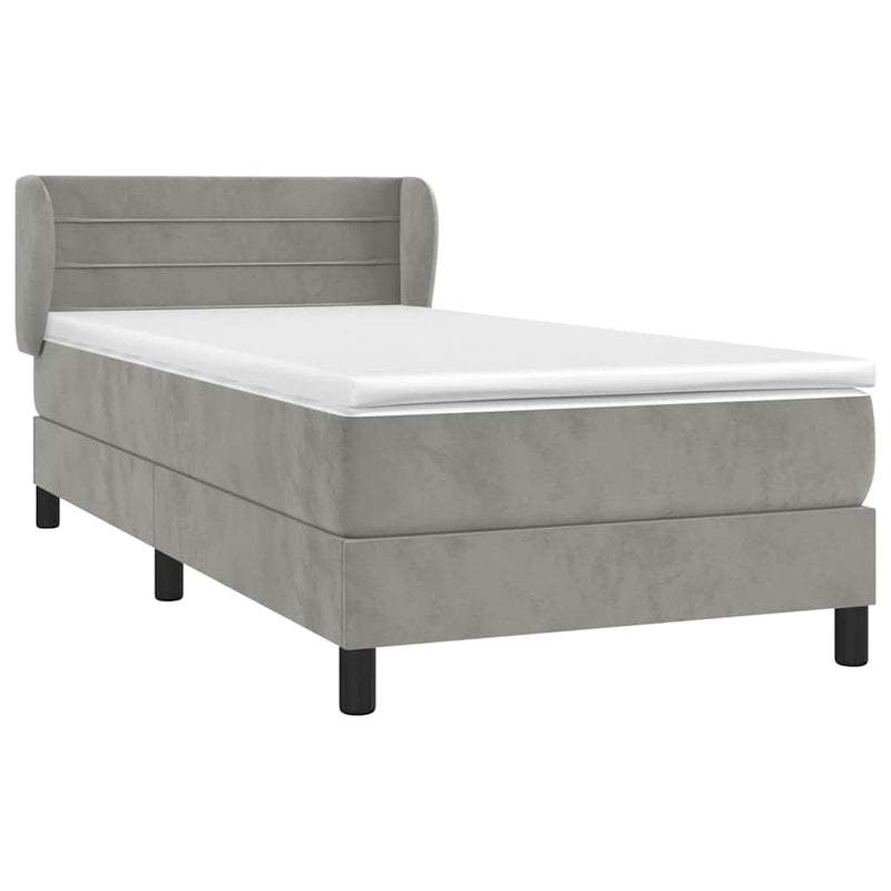 Pat box spring cu saltea, gri deschis, 100x200 cm, catifea