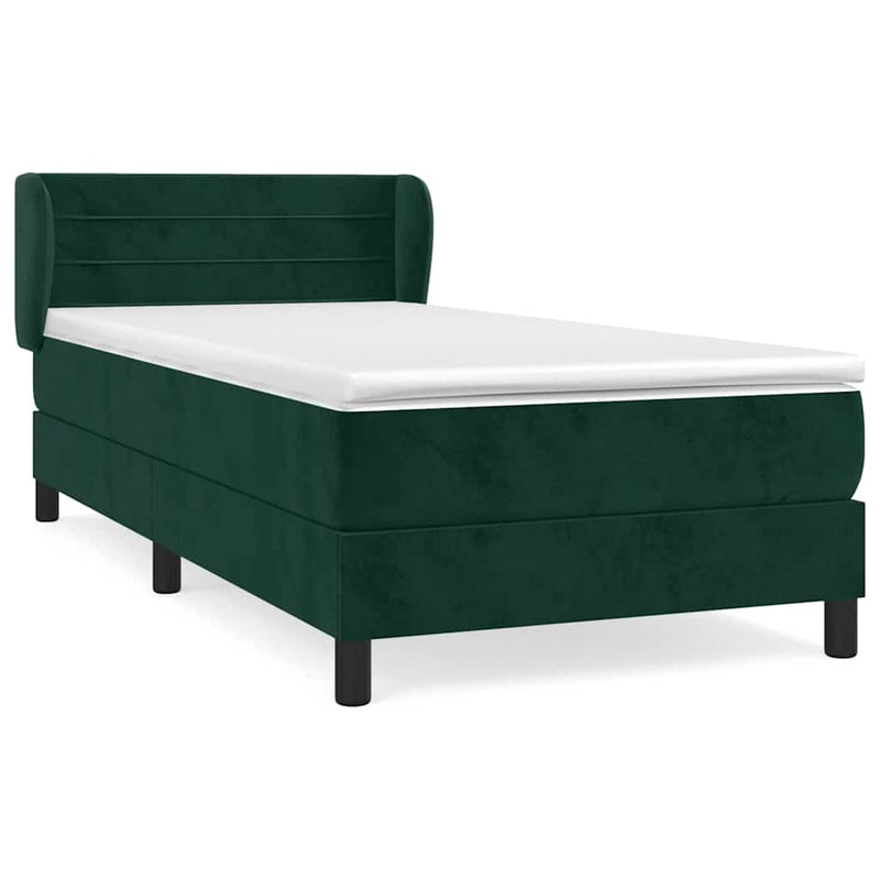 Pat box spring cu saltea, verde închis, 100x200 cm, catifea