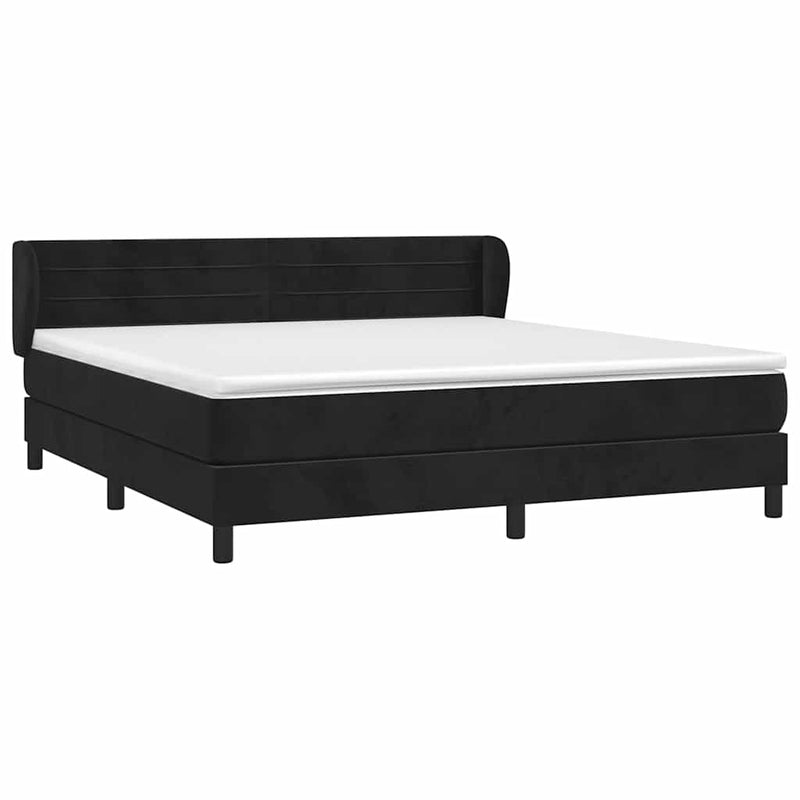 Pat box spring cu saltea, negru, 160x200 cm, catifea