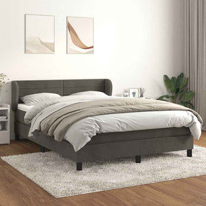 Pat box spring cu saltea, gri închis, 180x200 cm, catifea